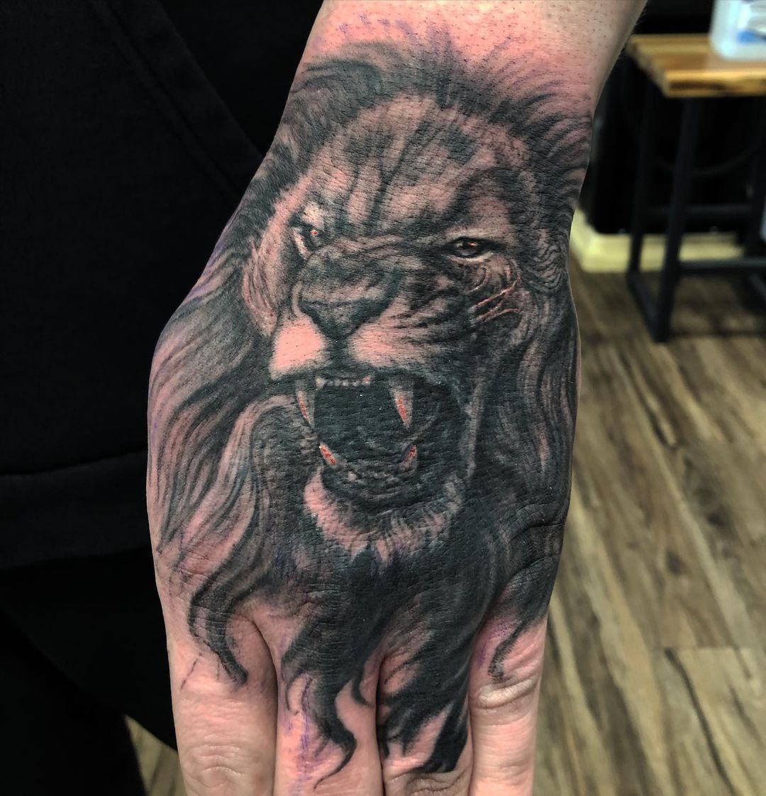 Lion Tattoo by Steve Hayes at Black Gold Tattoo Co in Edmonton Alberta Canada