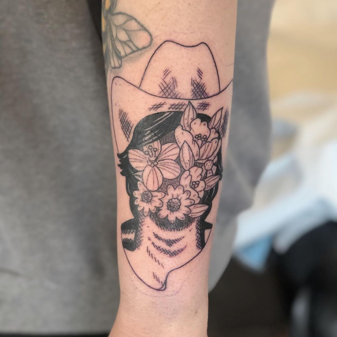Shakey Graves Album Cover Tattoo by Vanessa Spezowka at Crimson Empire Tattoo in Edmonton Alberta Canada