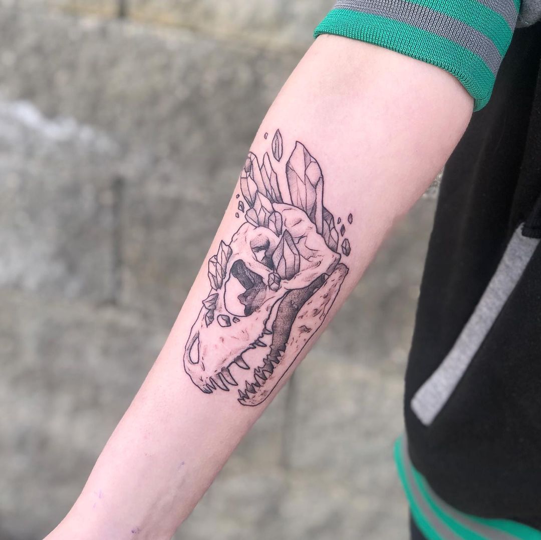 Dinosaur Skull Tattoo by Vanessa Spezowka at Crimson Empire Tattoo in Edmonton Alberta Canada