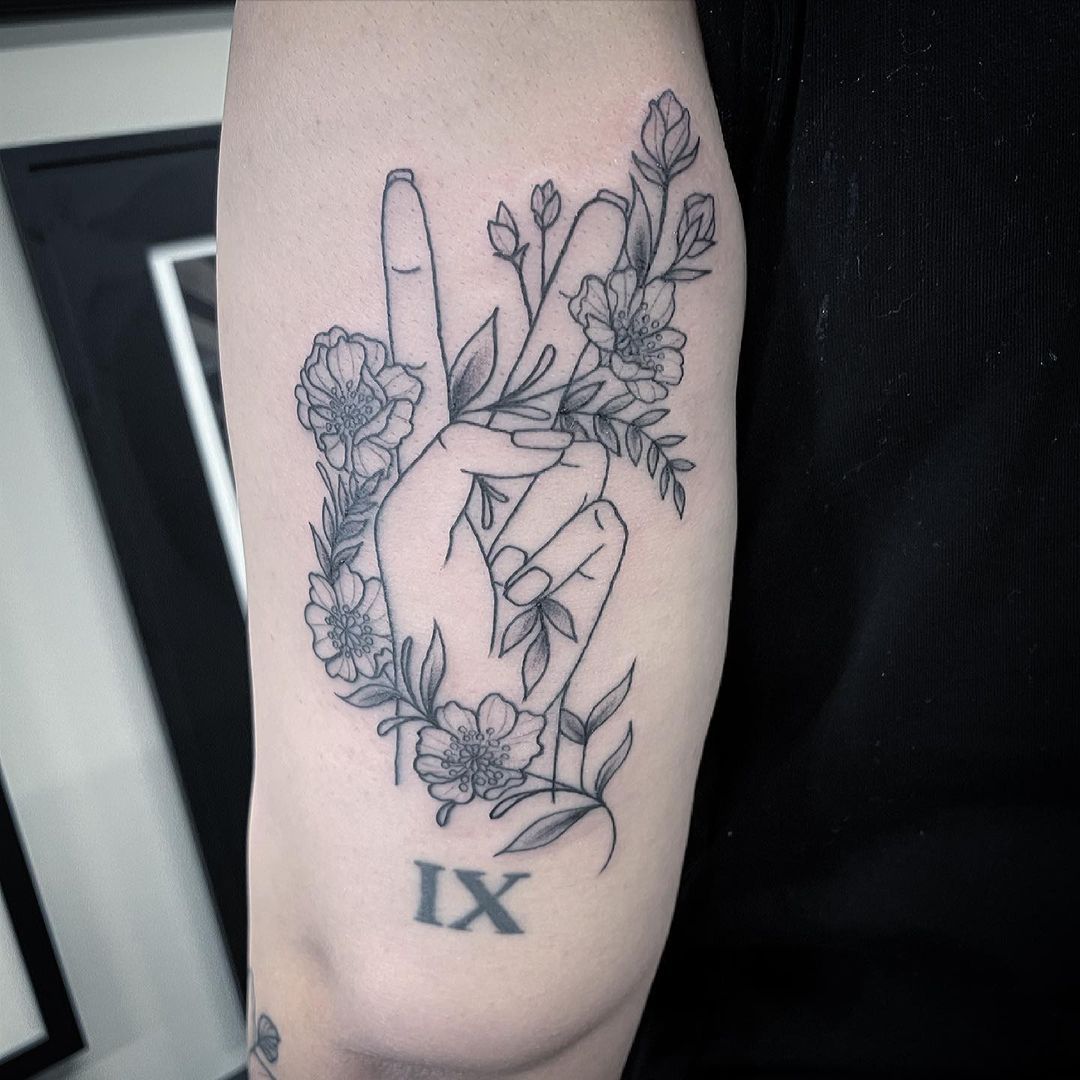 Peace and Floral Tattoo by Jess Alther at Black Gold Tattoo Co in Edmonton Alberta Canada