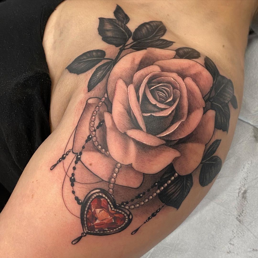 Rose and Jewel Tattoo by Sasha Day at Black Gold Tattoo Co in Edmonton Alberta Canada