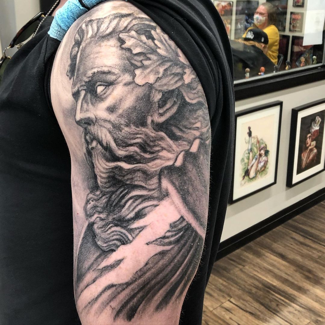 Zeus Tattoo by Steve Hayes at Black Gold Tattoo Co in Edmonton Alberta Canada
