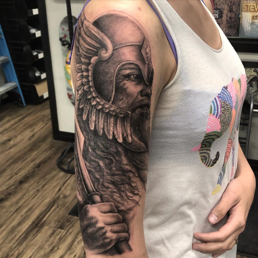 Odin Tattoo by Steve Hayes at Black Gold Tattoo Co in Edmonton Alberta Canada