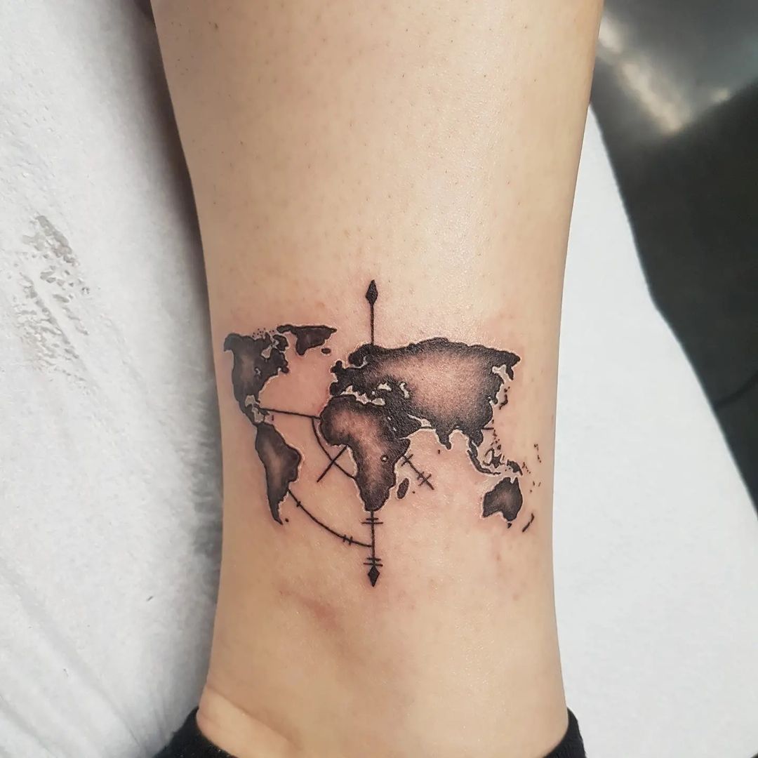 Map of the World Tattoo by Wen at Crimson Empire Tattoo in Edmonton Alberta Canada