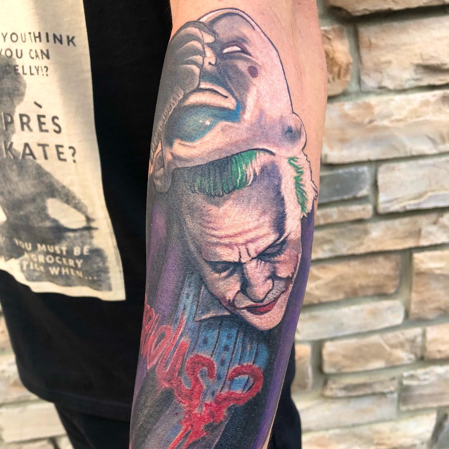 Heath Ledger Joker Tattoo by Chris Labrenz at Black Gold Tattoo Co in Edmonton Alberta Canada