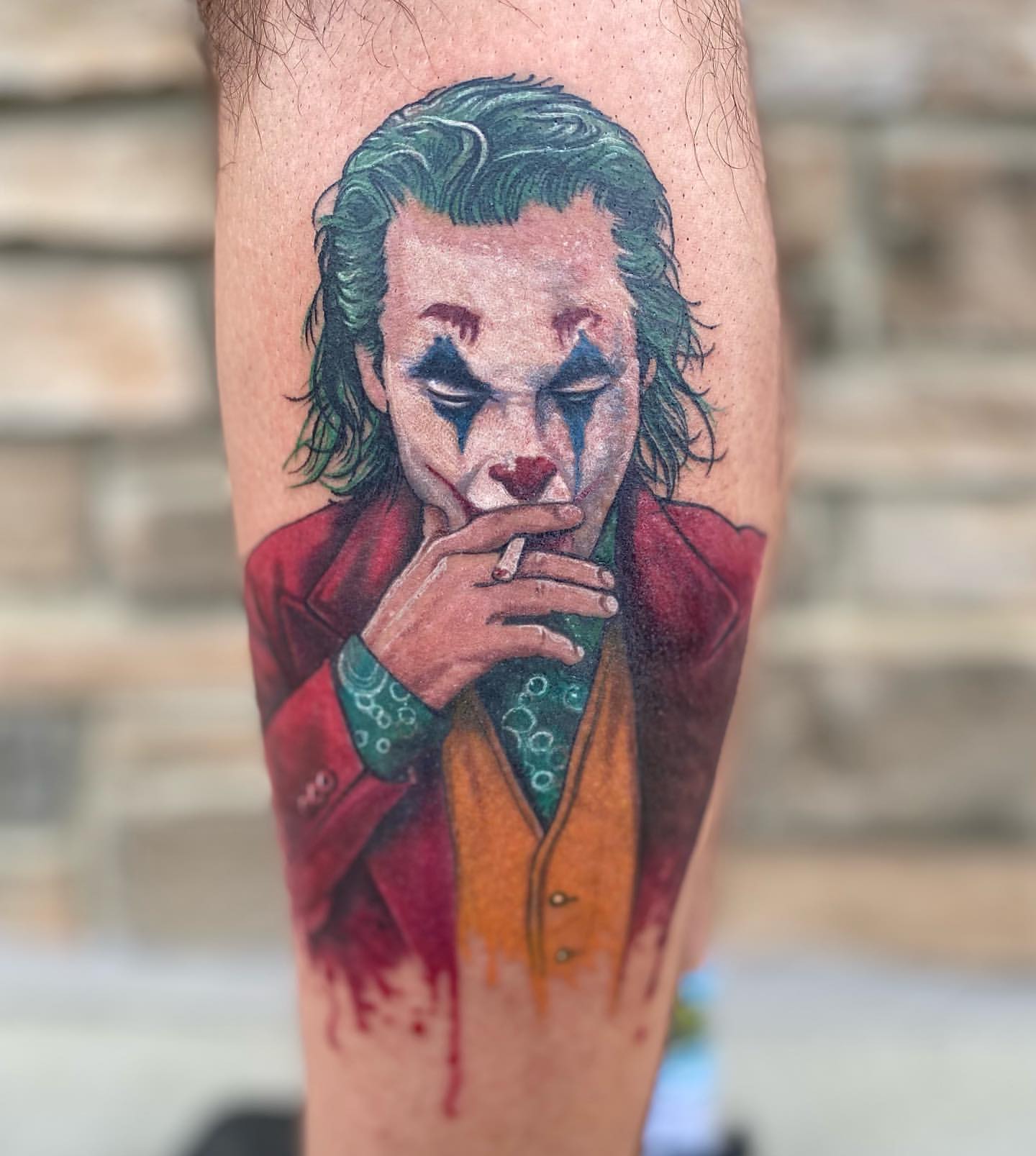 Joaquin Phoenix Joker Tattoo by Chris Labrenz at Black Gold Tattoo Co in Edmonton Alberta Canada