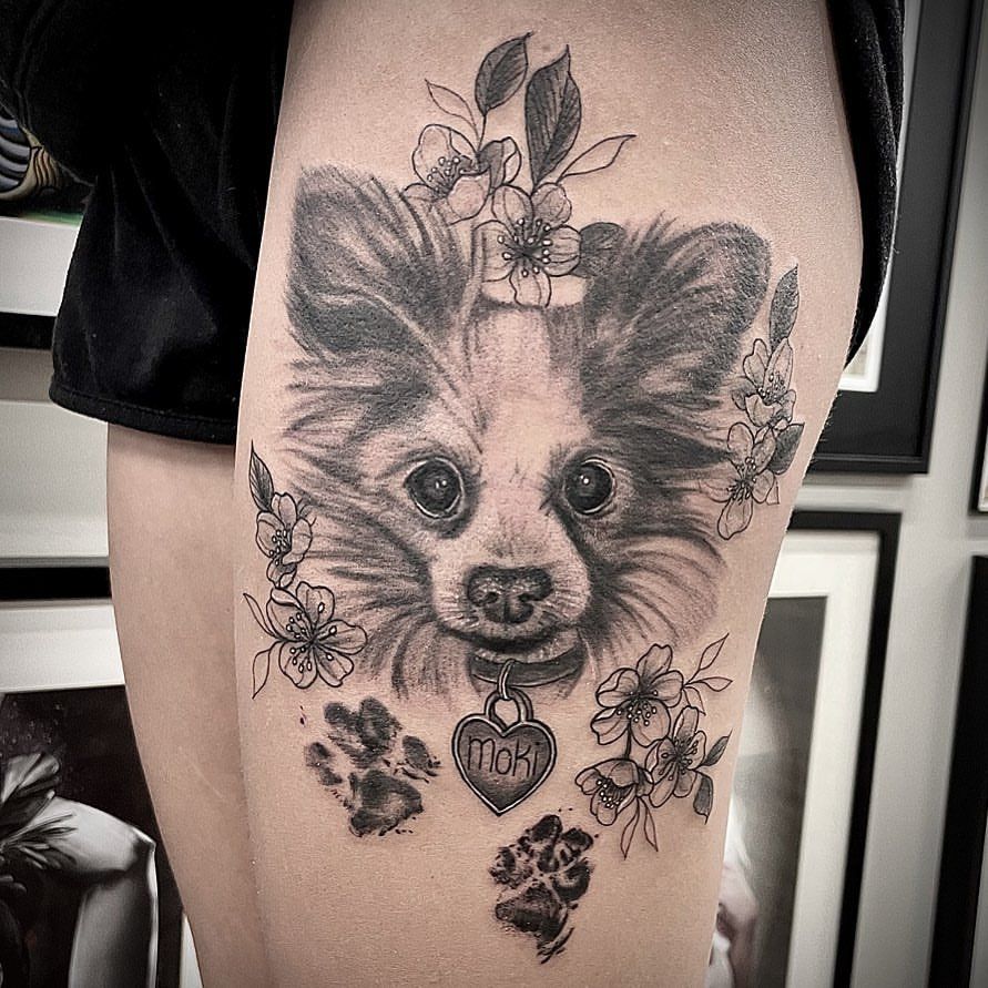 Dog Portrait Tattoo by Jess Alther at Black Gold Tattoo Co in Edmonton Alberta Canada