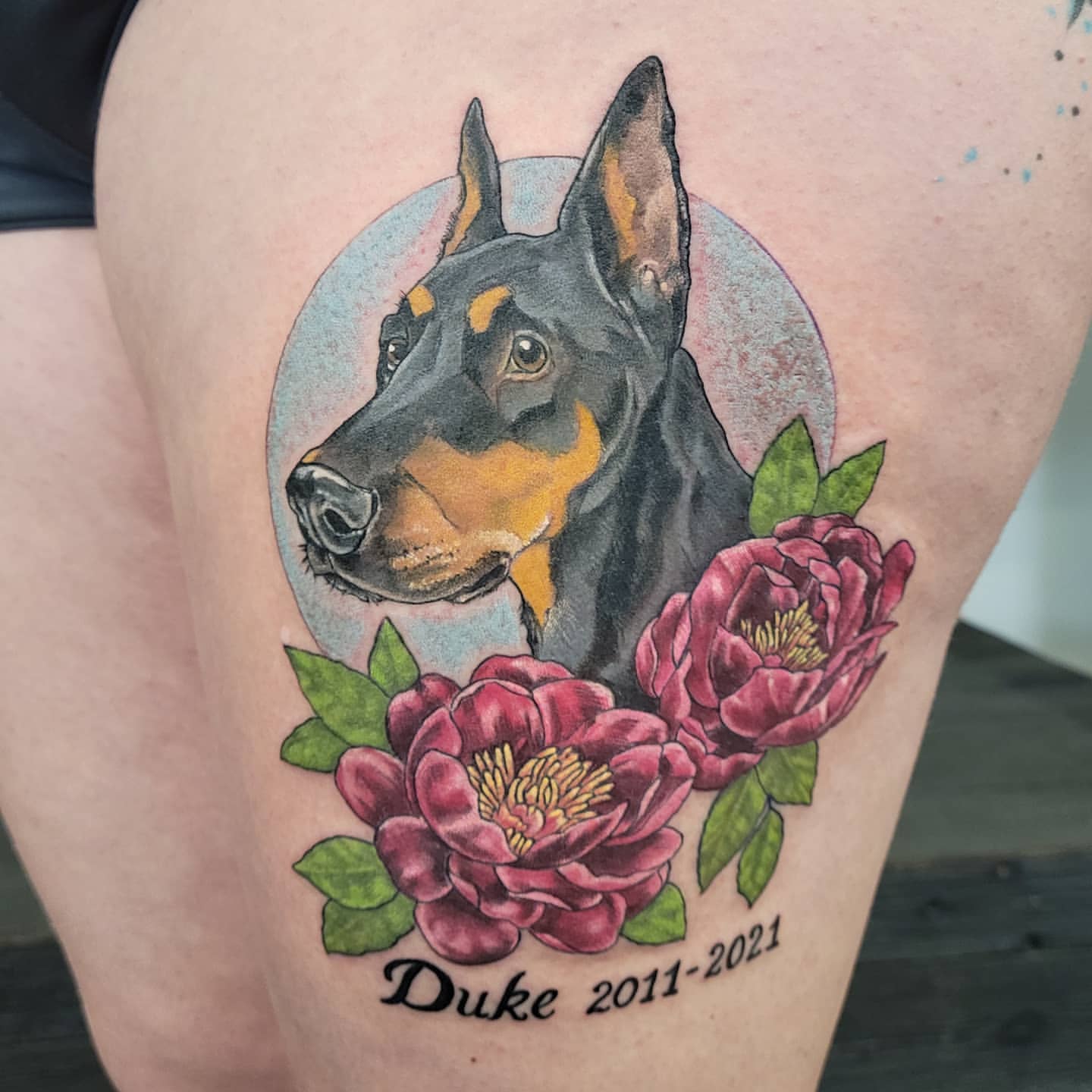 Dog Portrait Tattoo by Sheila Anderson at Crimson Empire Tattoo in Edmonton Alberta Canada