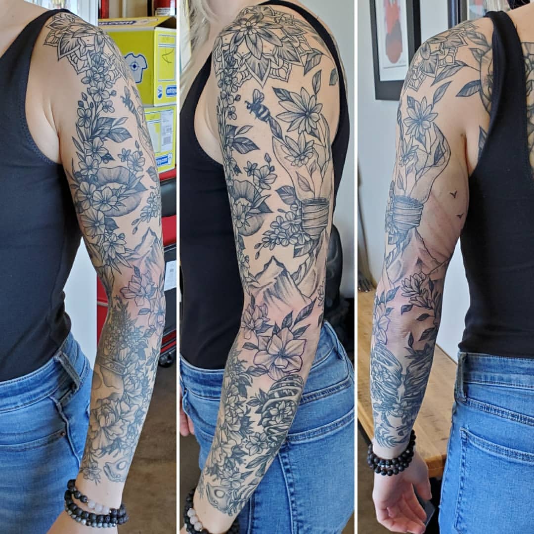 Nature and Floral Sleeve by Adrienne Alexander at Crimson Empire Tattoo in Edmonton Alberta Canada