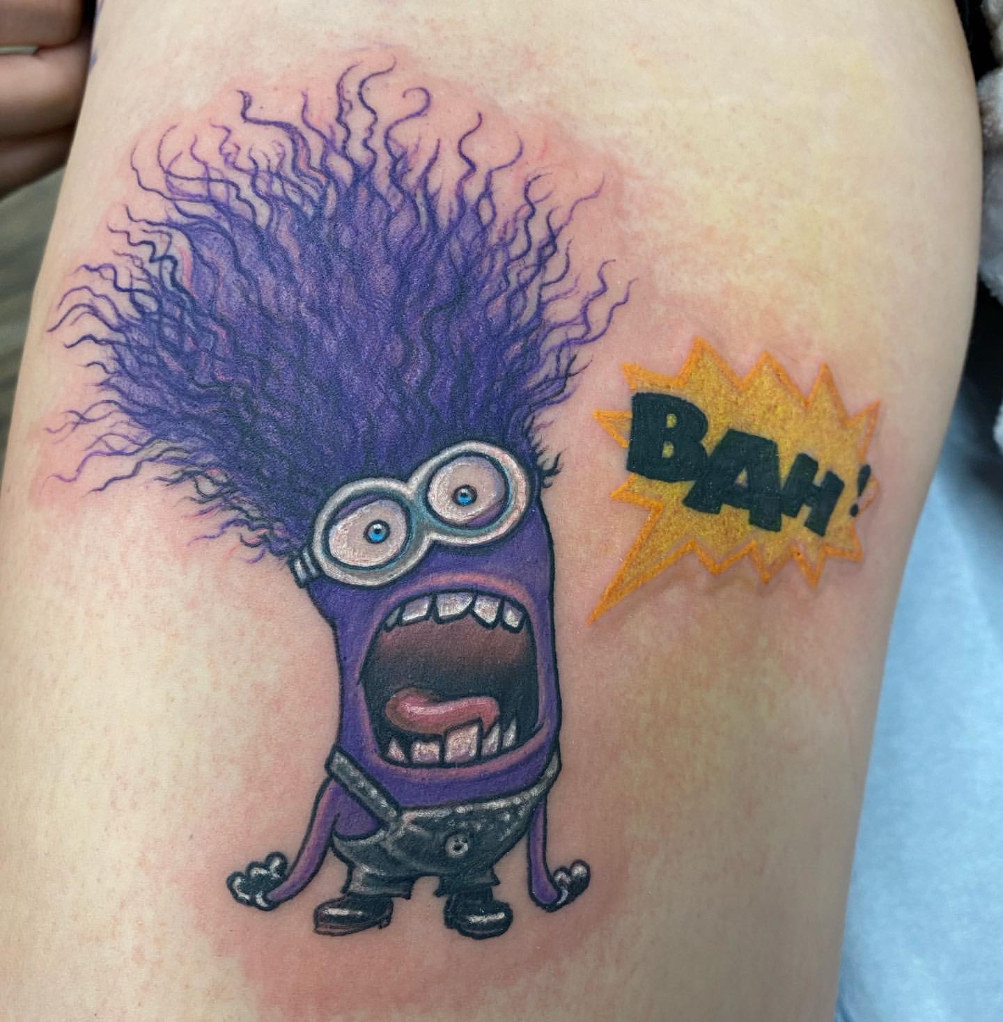 Minion Tattoo by Chris Labrenz at Black Gold Tattoo Co in Edmonton Alberta Canada