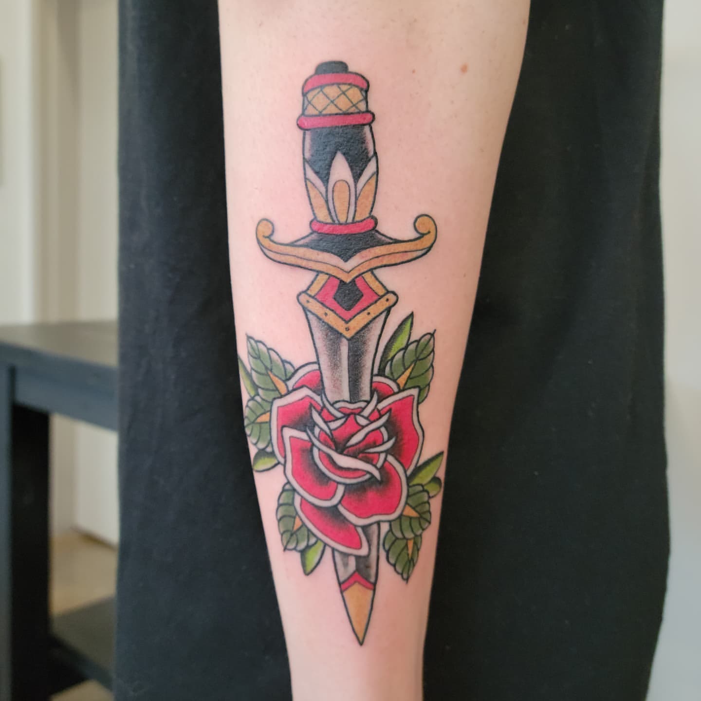 Rose and Dagger Tattoo by Sheila Anderson at Crimson Empire Tattoo in Edmonton Alberta Canada