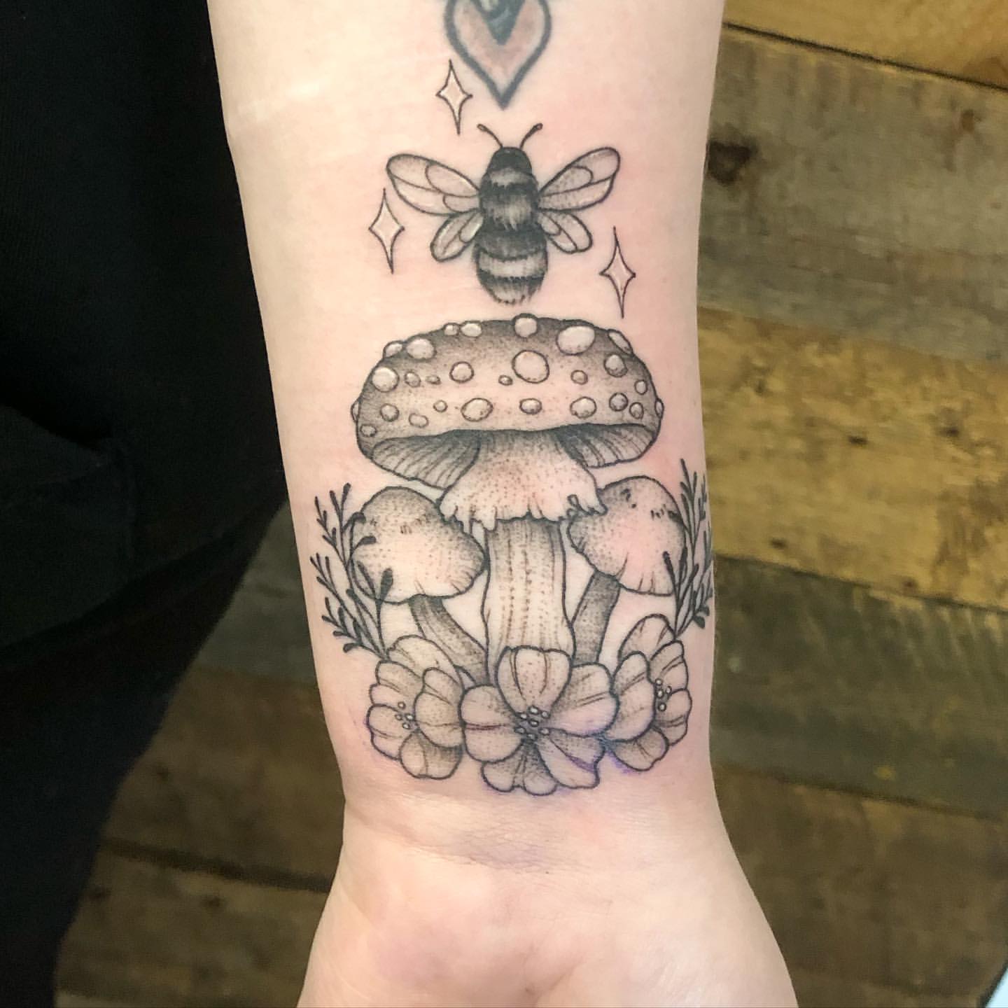Mushroom Tattoo by Vanessa Spezowka at Crimson Empire Tattoo in Edmonton Alberta Canada