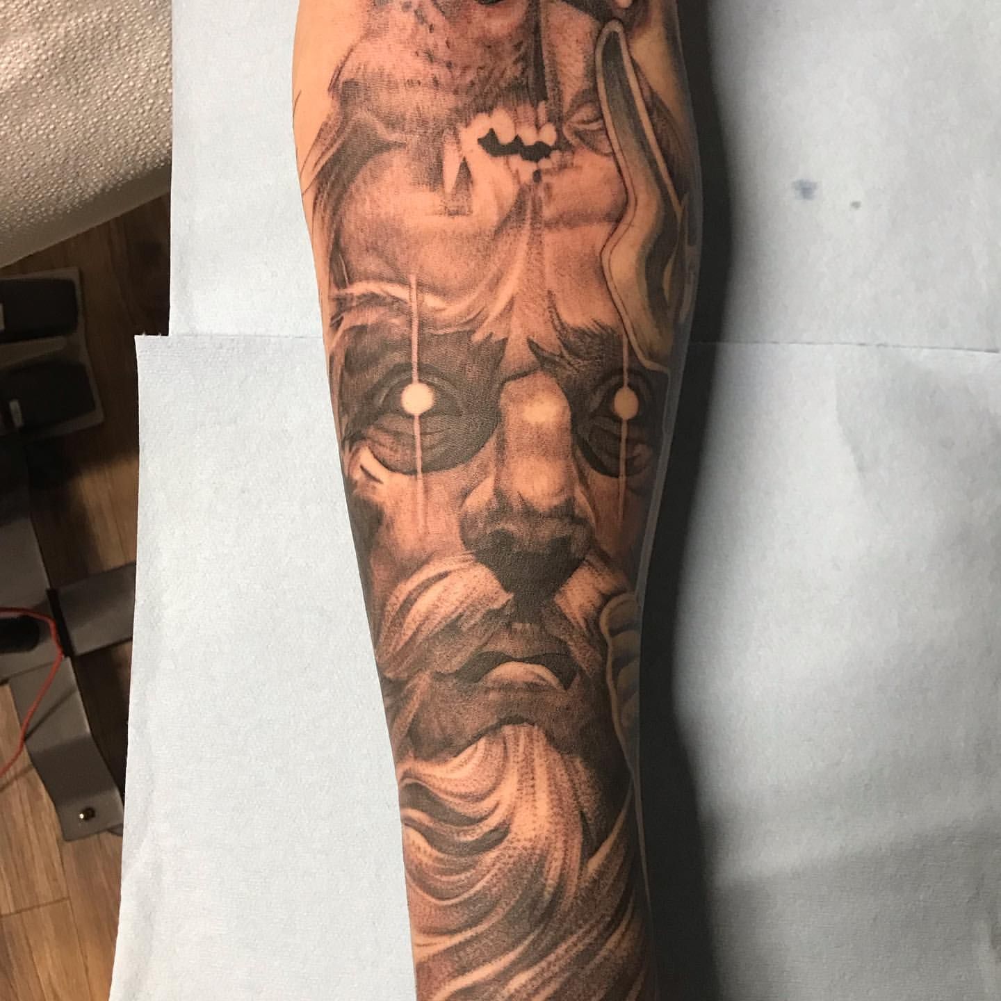 Zeus Tattoo by Alan Coates at Silver Ghost Tattoo in Edmonton Alberta Canada