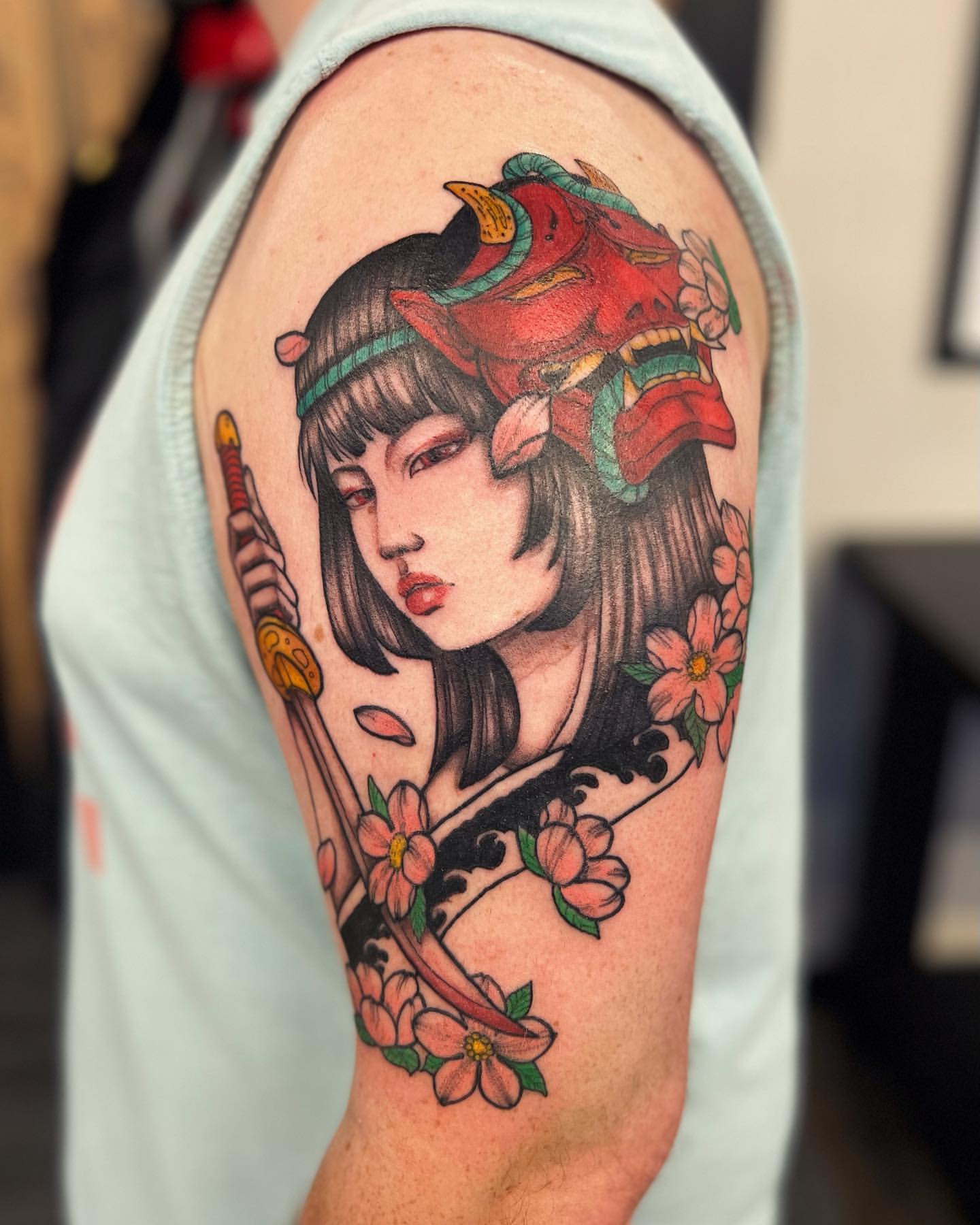 Samurai Girl Tattoo by Vinny Nguyen at Crimson Empire Tattoo in Edmonton Alberta Canada