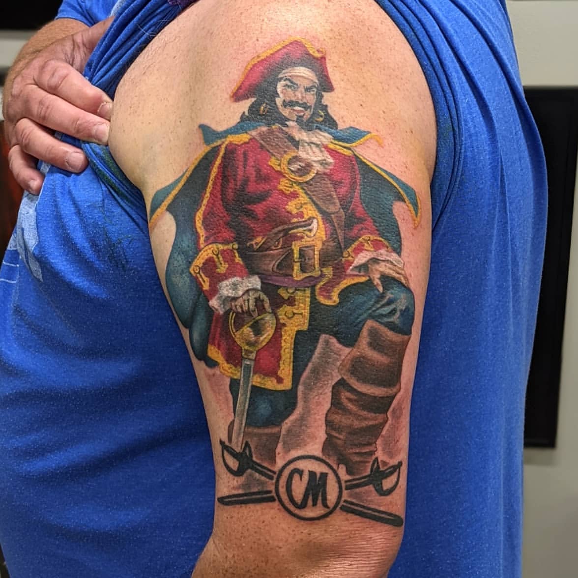 Captain Morgan Tattoo by Amber Strange at Black Gold Tattoo Co in Edmonton Alberta Canada