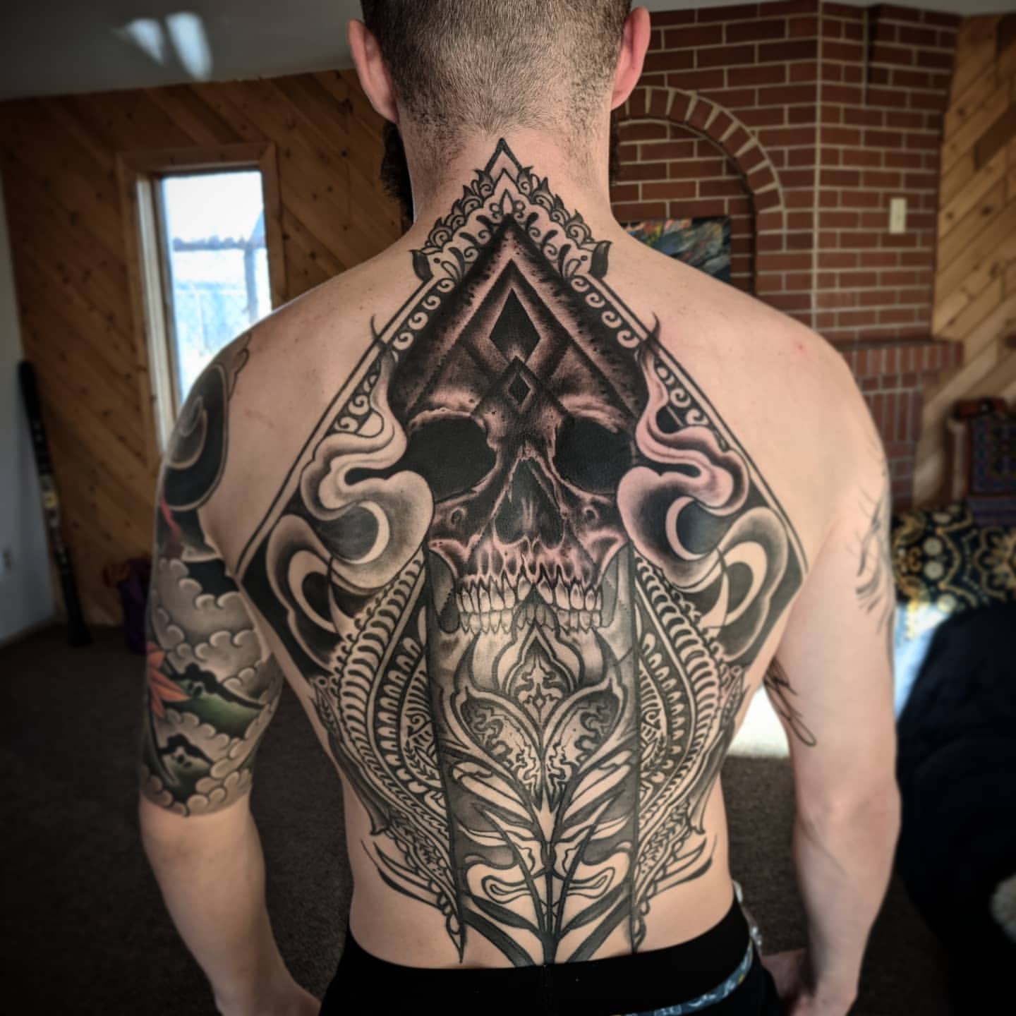 Geometric Back Piece by Amber Strange at Black Gold Tattoo Co in Edmonton Alberta Canada