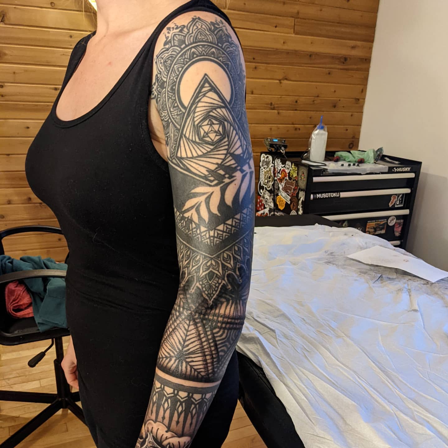Geometric Sleeve by Amber Strange at Black Gold Tattoo Co in Edmonton Alberta Canada