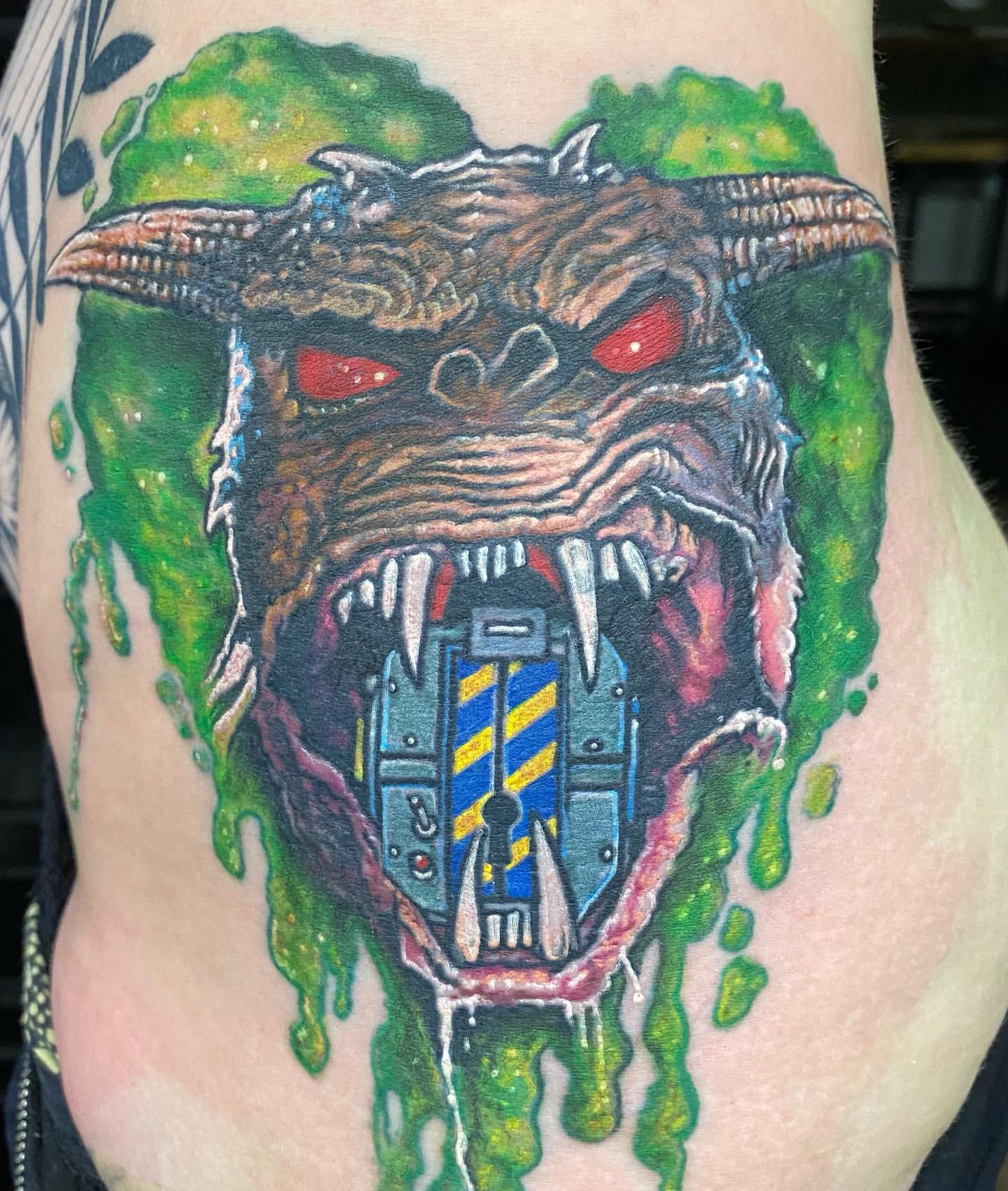 Terror Dog Tattoo by Chris Labrenz at Black Gold Tattoo Co in Edmonton Alberta Canada