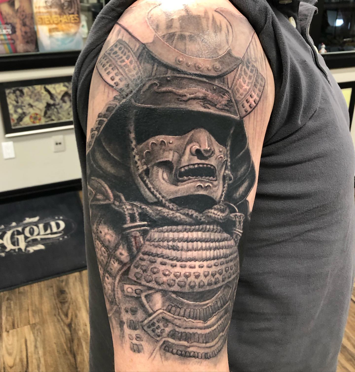 Samurai Tattoo by Steve Hayes at Black Gold Tattoo Co in Edmonton Alberta Canada