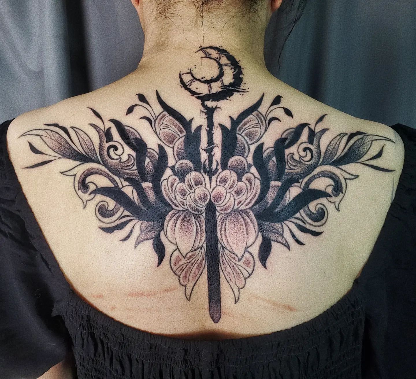 Moon and Wand Tattoo by Ian Wang at Black Gold Tattoo Co in Edmonton Alberta Canada