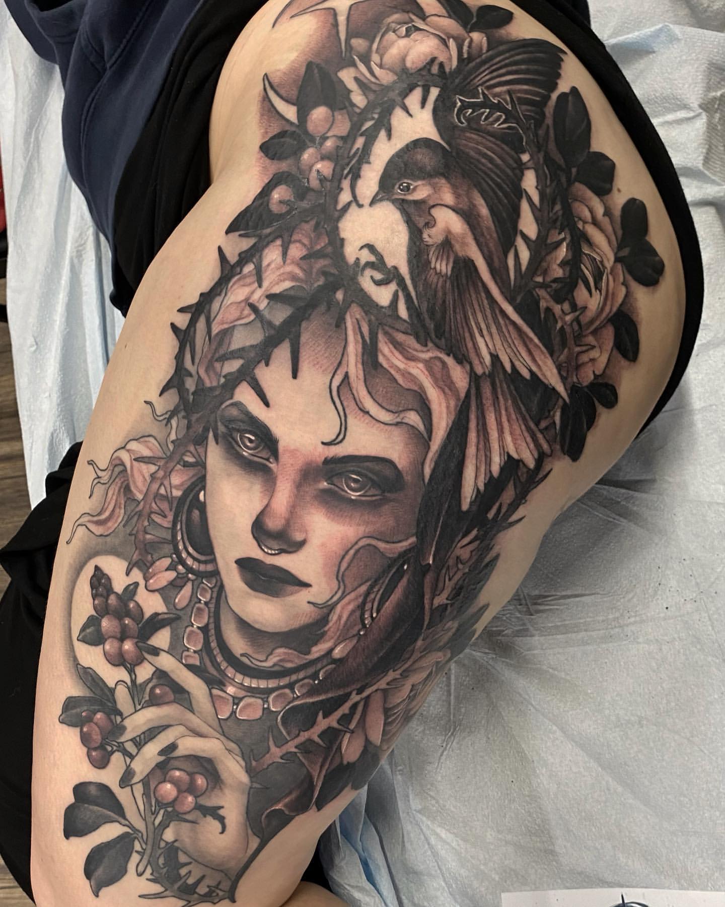 Young Baba Yaga Tattoo by Sasha Day at Black Gold Tattoo Co in Edmonton Alberta Canada