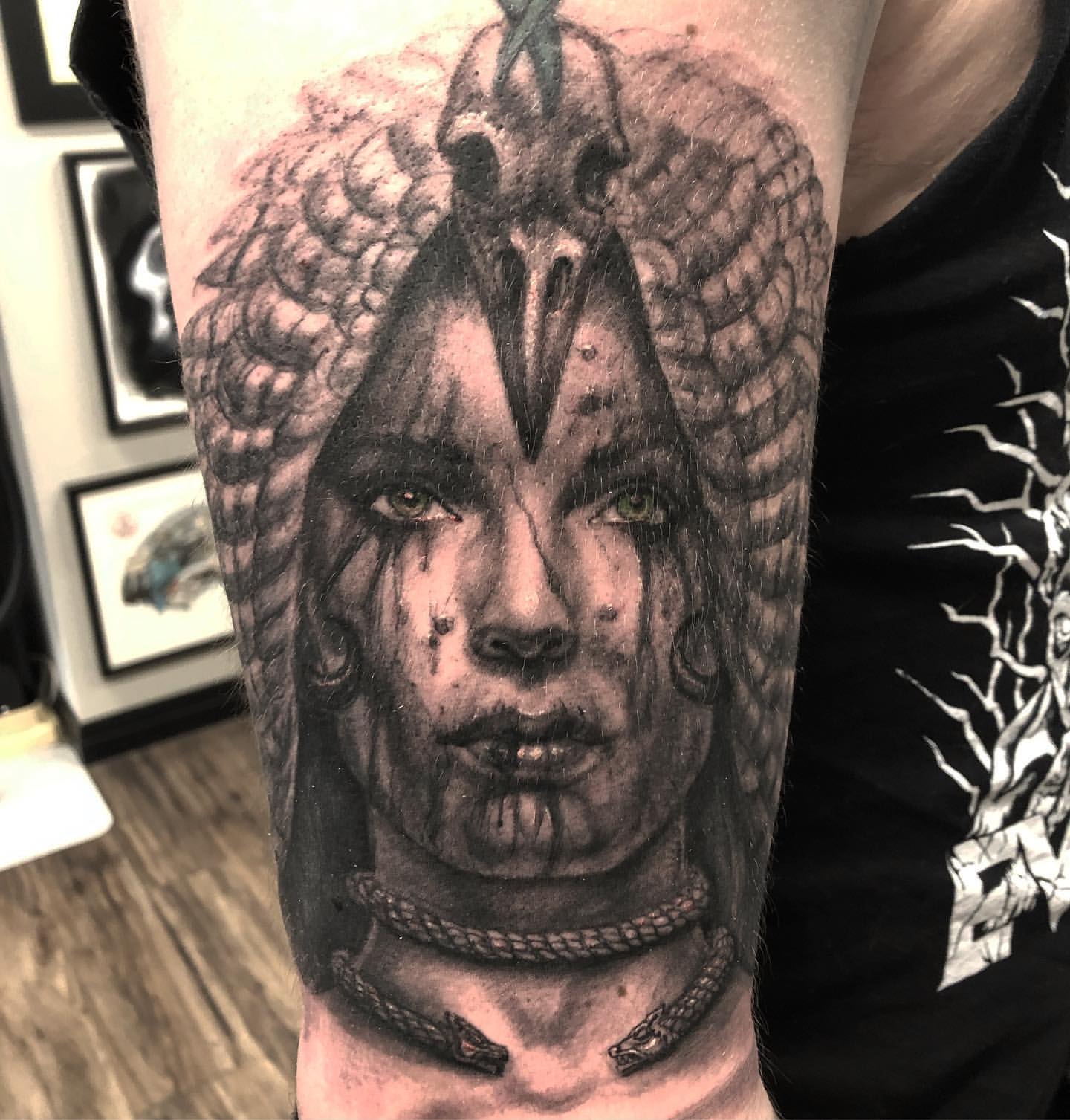 The Morrigan Tattoo by Steve Hayes at Black Gold Tattoo Co in Edmonton Alberta Canada