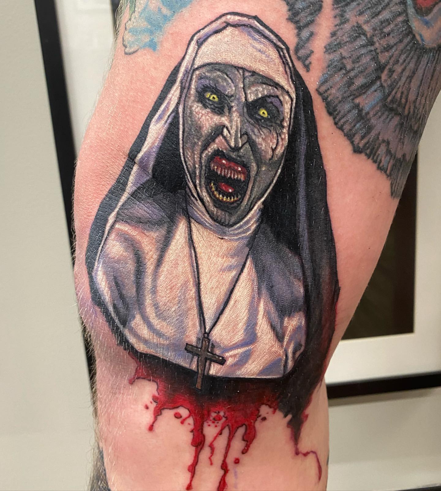Evil Nun Tattoo by Chris Labrenz at Black Gold Tattoo Co in Edmonton Alberta Canada