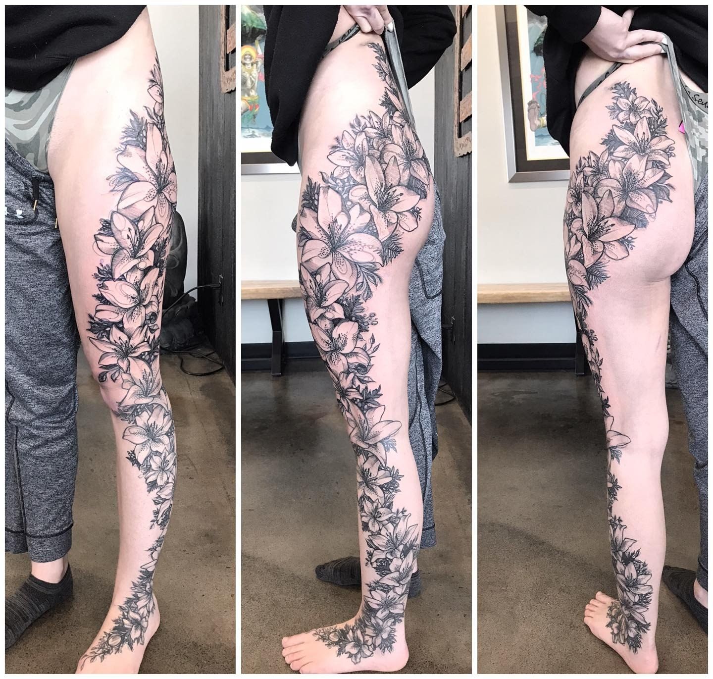 Floral Leg Tattoo by Adrienne Alexander at Silver Ghost Tattoo in Edmonton Alberta Canada