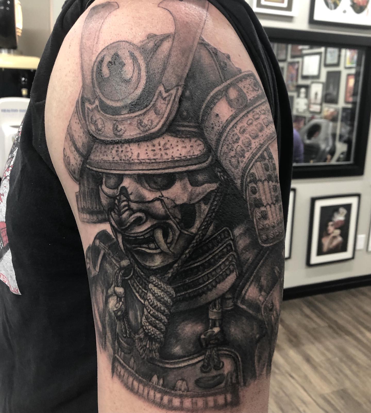 Samurai Tattoo by Steve Hayes at Black Gold Tattoo Co in Edmonton Alberta Canada