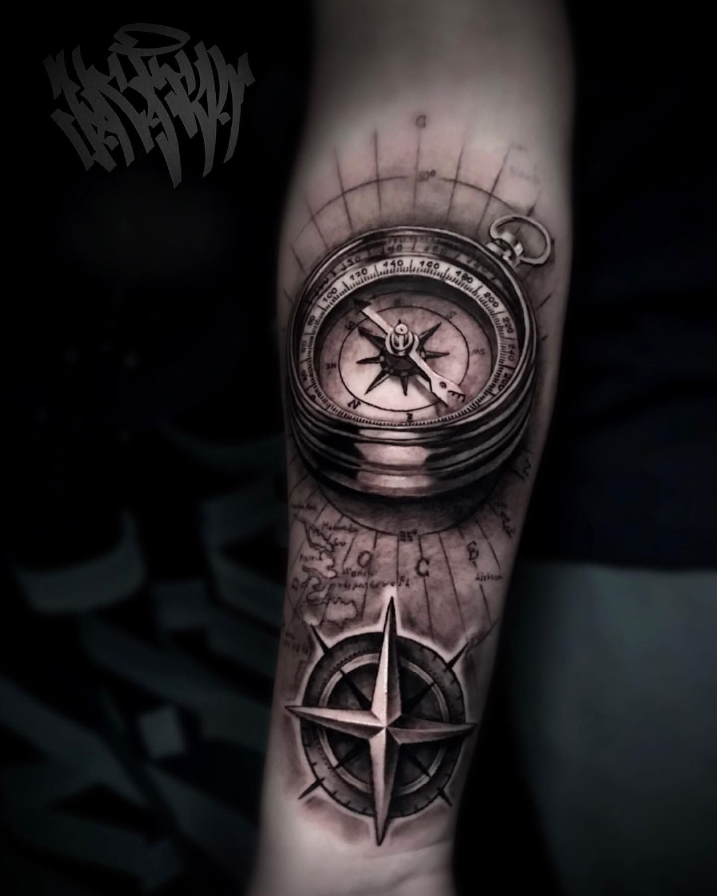 Compass Tattoo by Jackson Sukhov at Black Gold Tattoo Co in Edmonton Alberta Canada