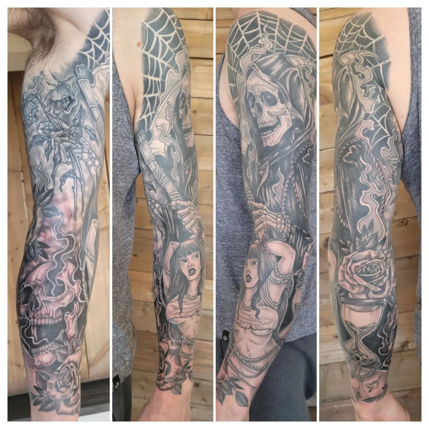 Reaper Sleeve by Sheila Anderson at Crimson Empire Tattoo in Edmonton Alberta Canada