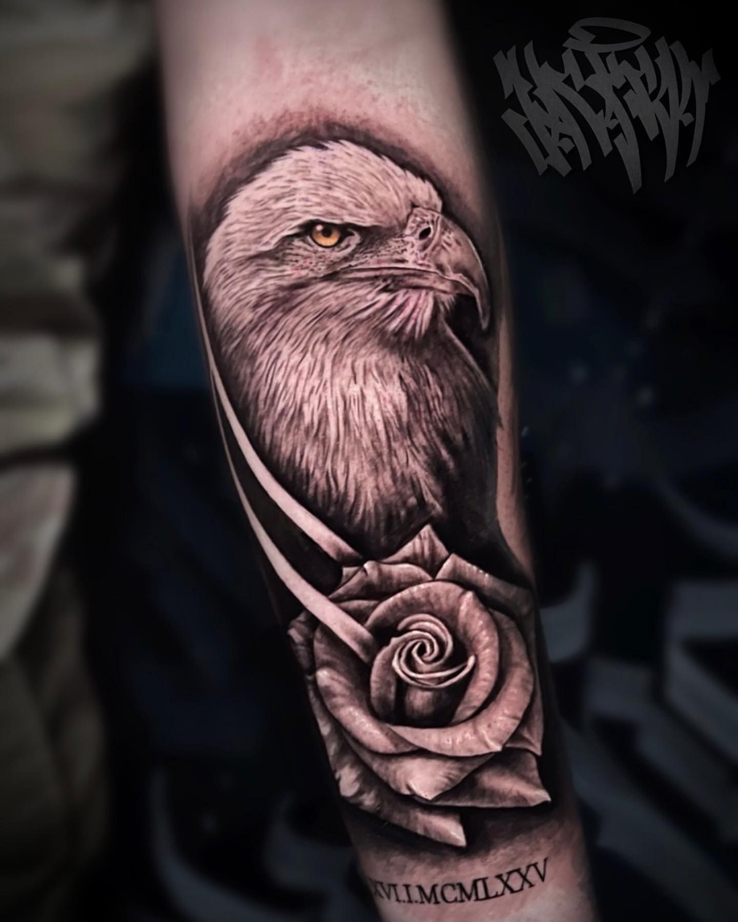 Eagle and Rose Tattoo by Jackson Sukhov at Black Gold Tattoo Co in Edmonton Alberta Canada