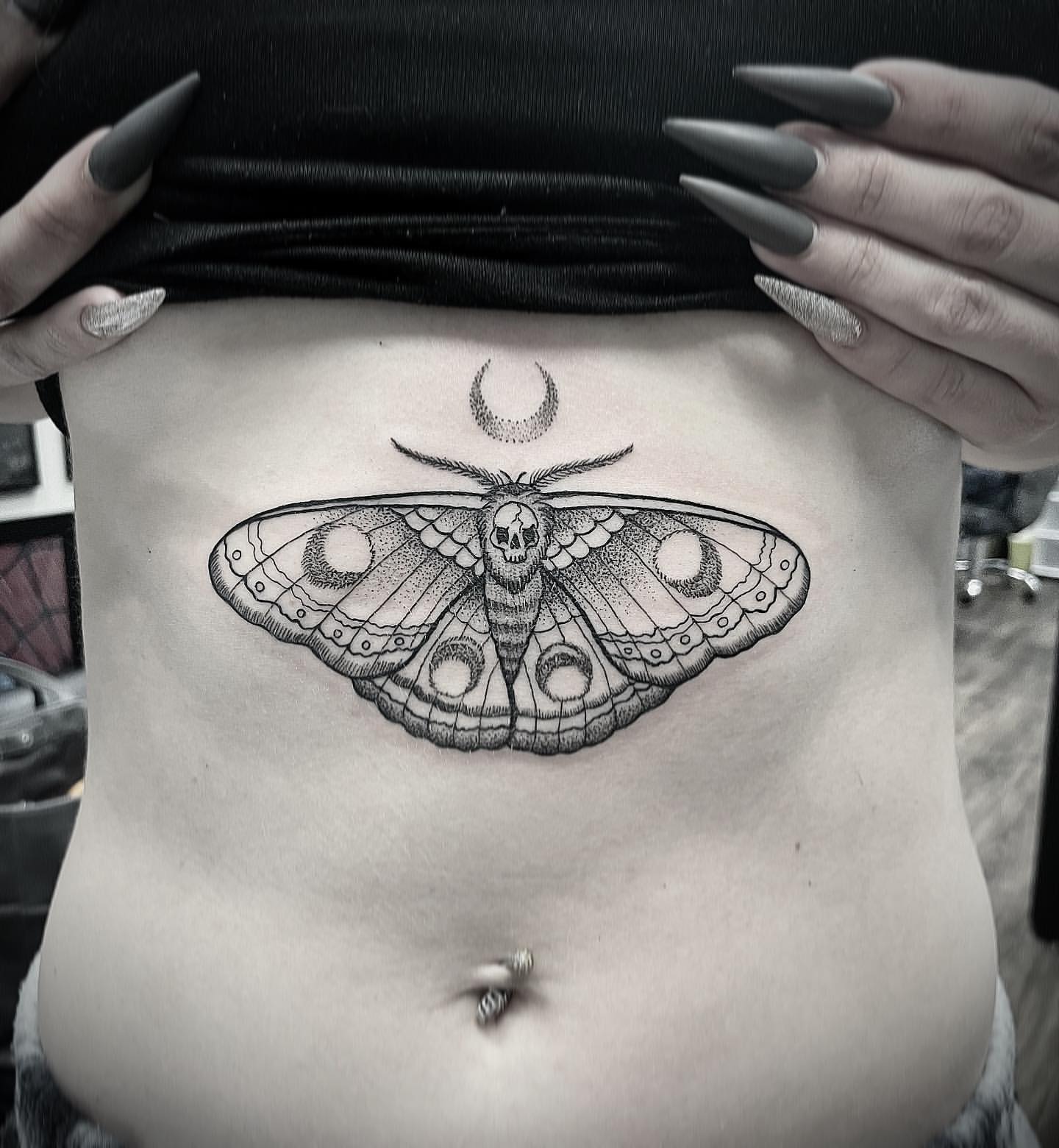 Death Moth Tattoo by Jess Alther at Black Gold Tattoo Co in Edmonton Alberta Canada