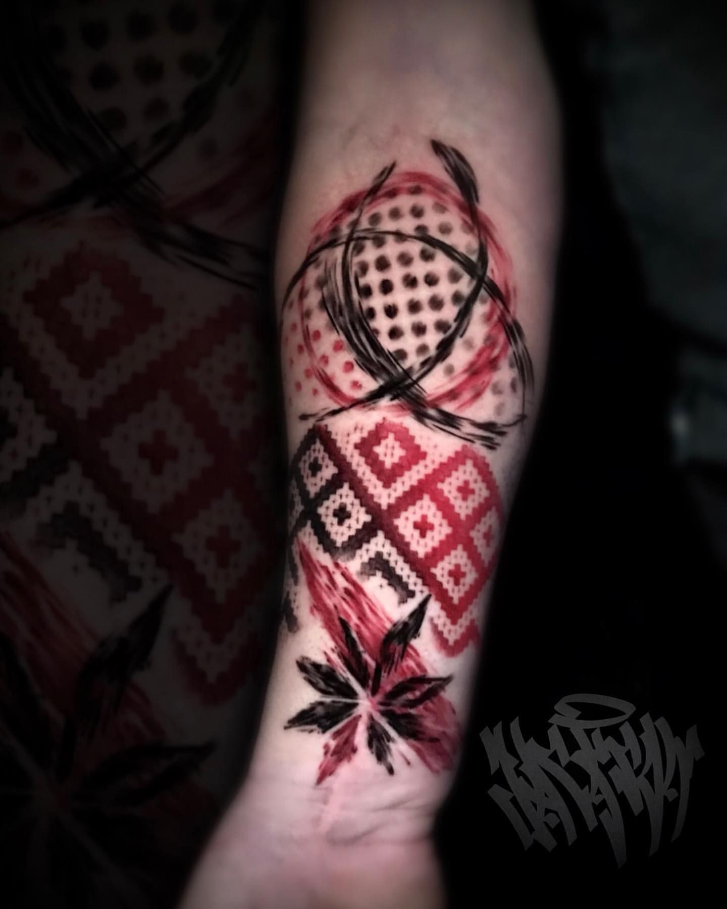 Embroidery Tattoo by Jackson Sukhov at Black Gold Tattoo Co in Edmonton Alberta Canada