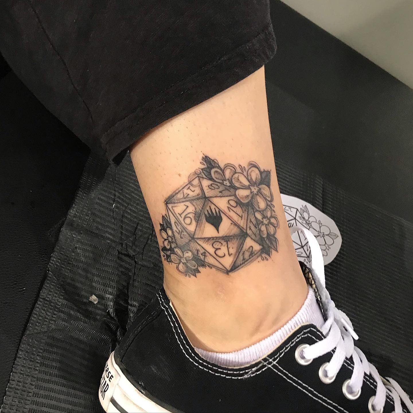 D20 Dice Tattoo Adrienne Alexander at Crimson Empire Tattoo in Edmonton Alberta Canada