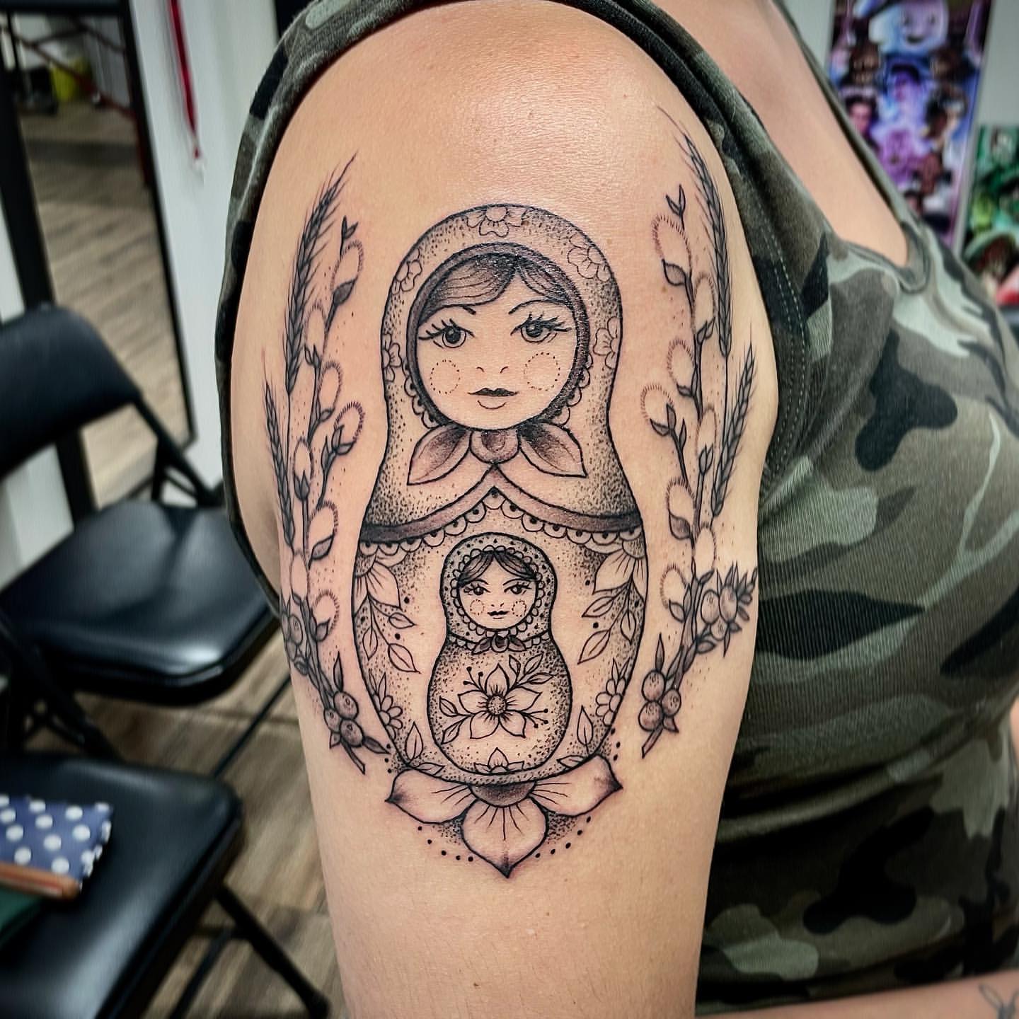 Matryoshka Doll Tattoo by Jess Alther at Black Gold Tattoo Co in Edmonton Alberta Canada