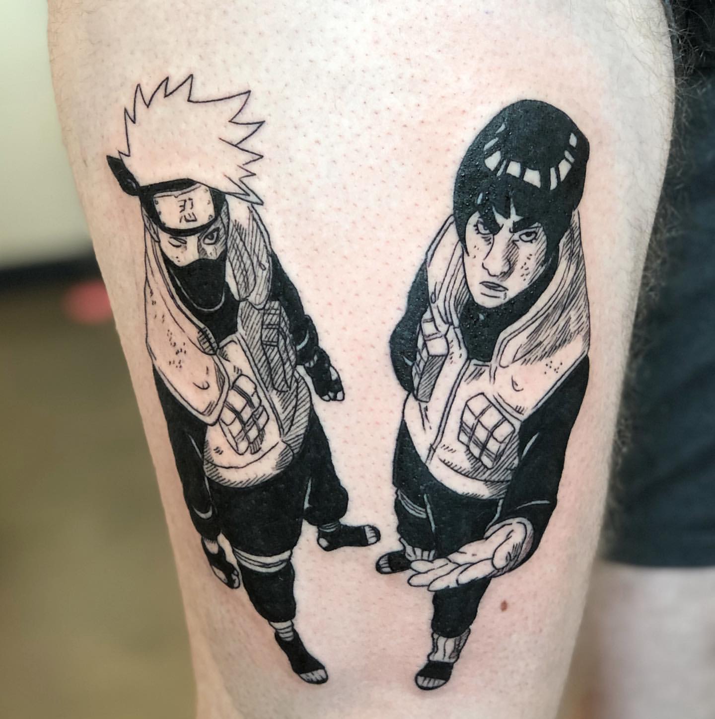 Kakashi and Might Guy Tattoo by Vanessa Spezowka at Crimson Empire Tattoo in Edmonton Alberta Canada