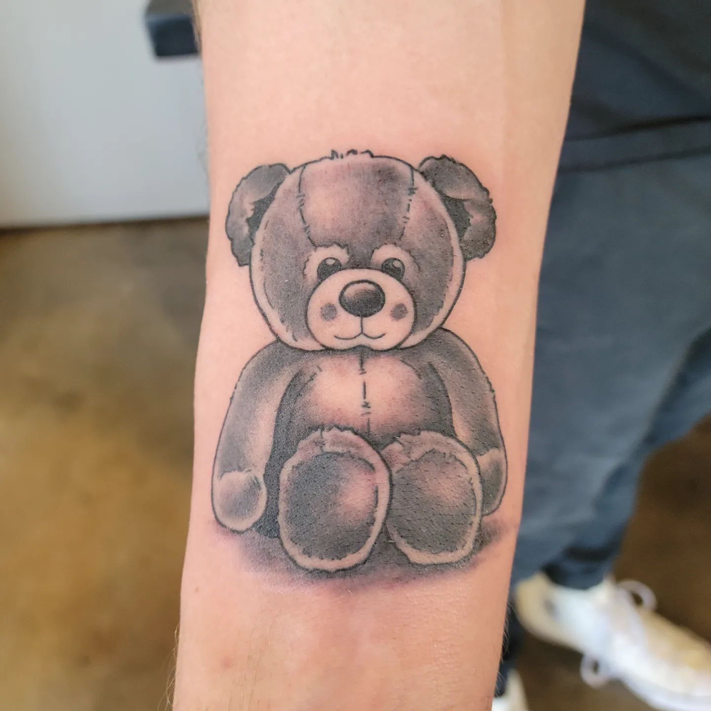 Teddy Bear Tattoo by Sheila Anderson at Crimson Empire Tattoo in Edmonton Alberta Canada