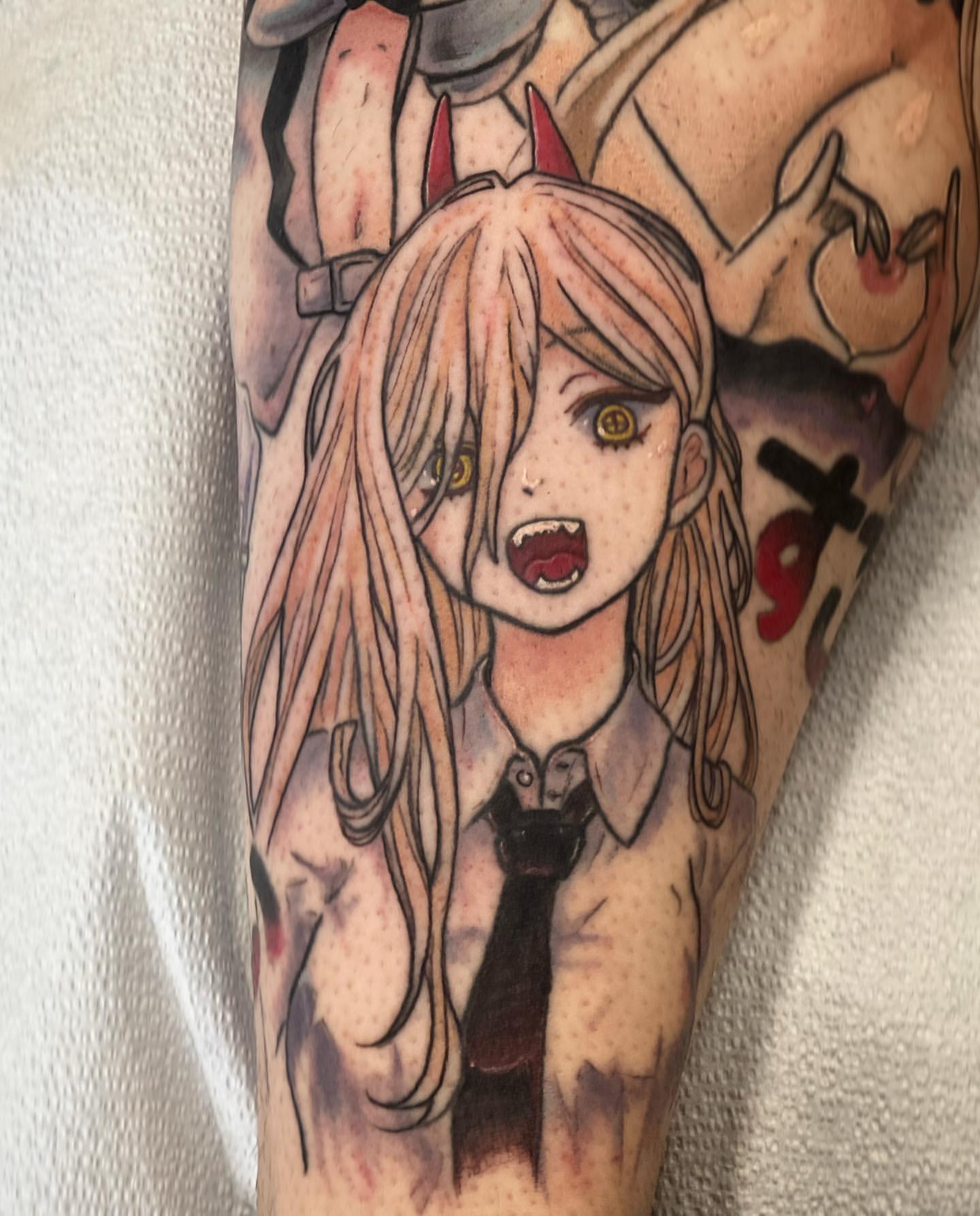 Power (Chainsaw Man) Tattoo by Vanessa Spezowka at Crimson Empire Tattoo in Edmonton Alberta Canada