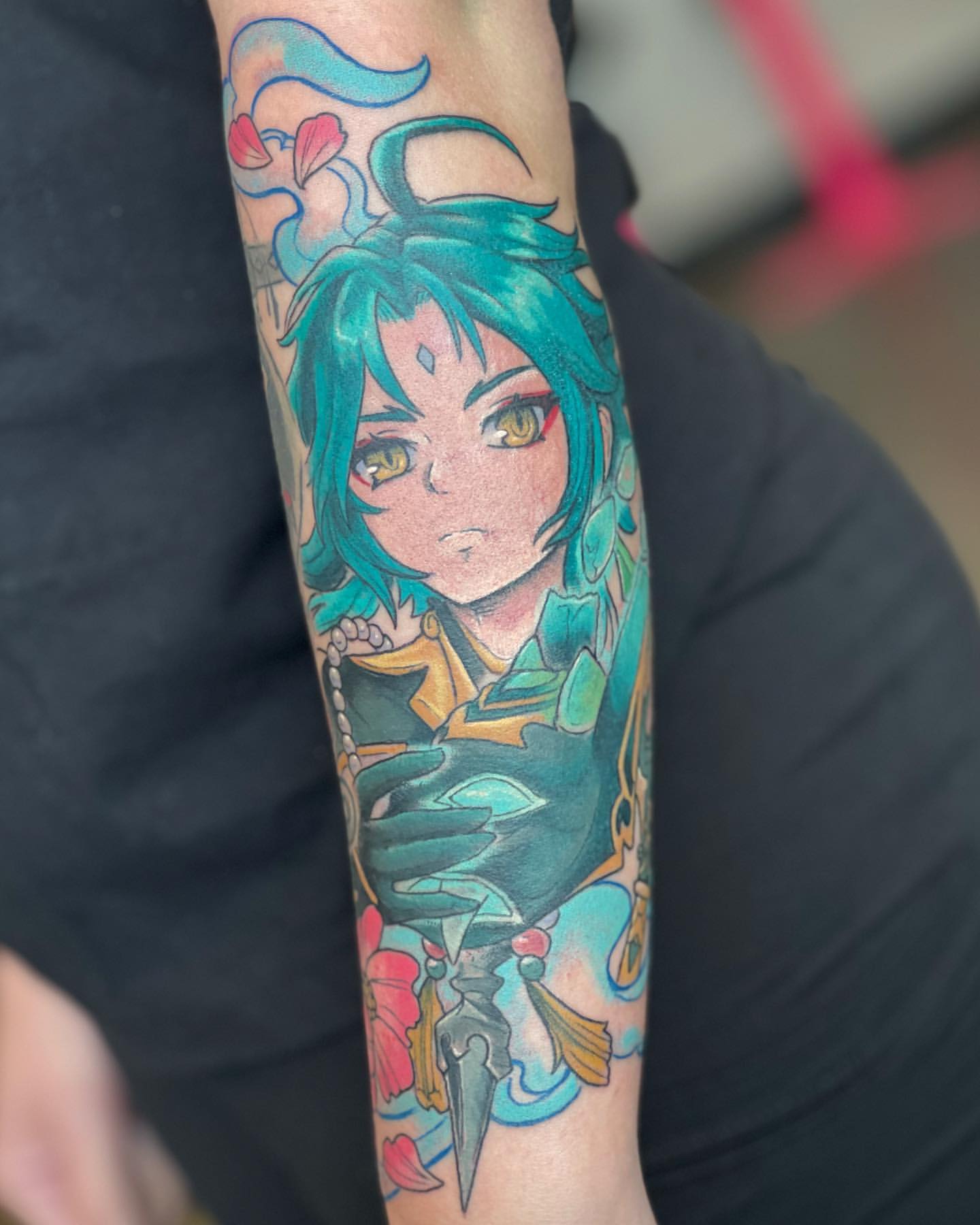 Xiao Genshin Impact Tattoo by Vanessa Spezowka at Crimson Empire Tattoo in Edmonton Alberta Canada