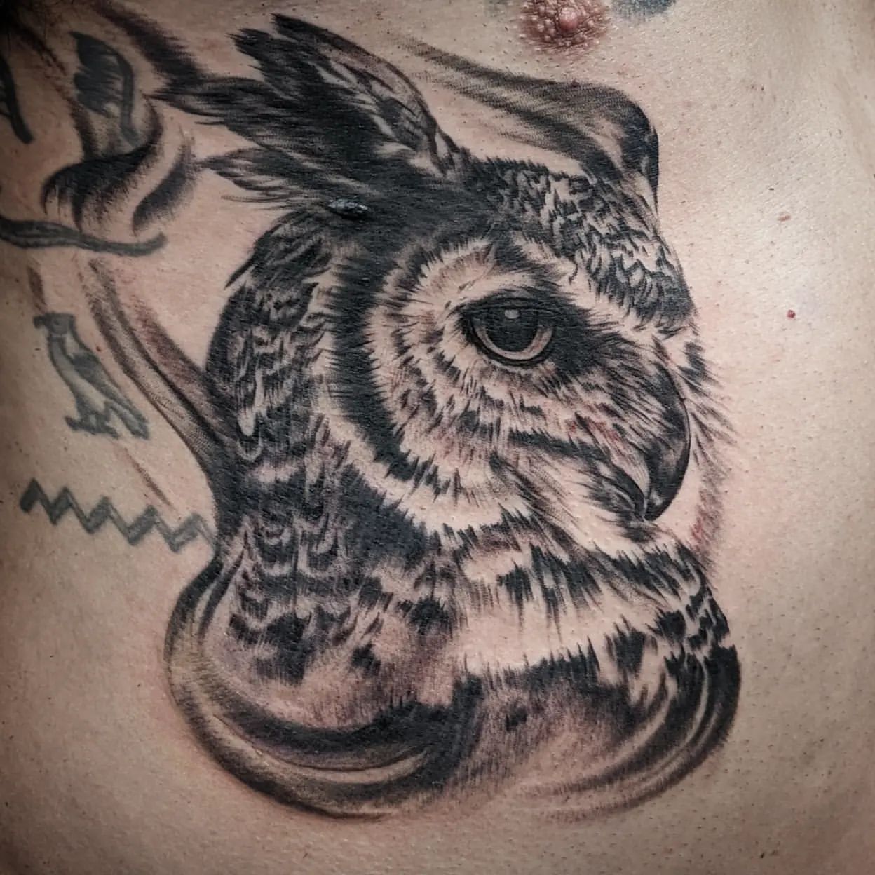 Owl Tattoo by Amber Strange at Black Gold Tattoo Co in Edmonton Alberta Canada