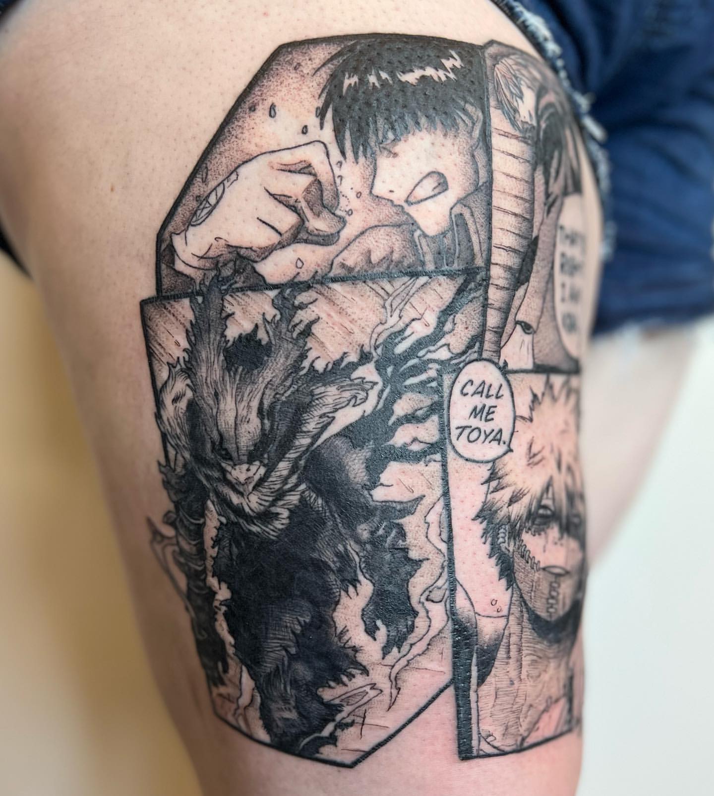 My Hero Academia Manga Panel Tattoo by Vanessa Spezowka at Crimson Empire Tattoo in Edmonton Alberta Canada