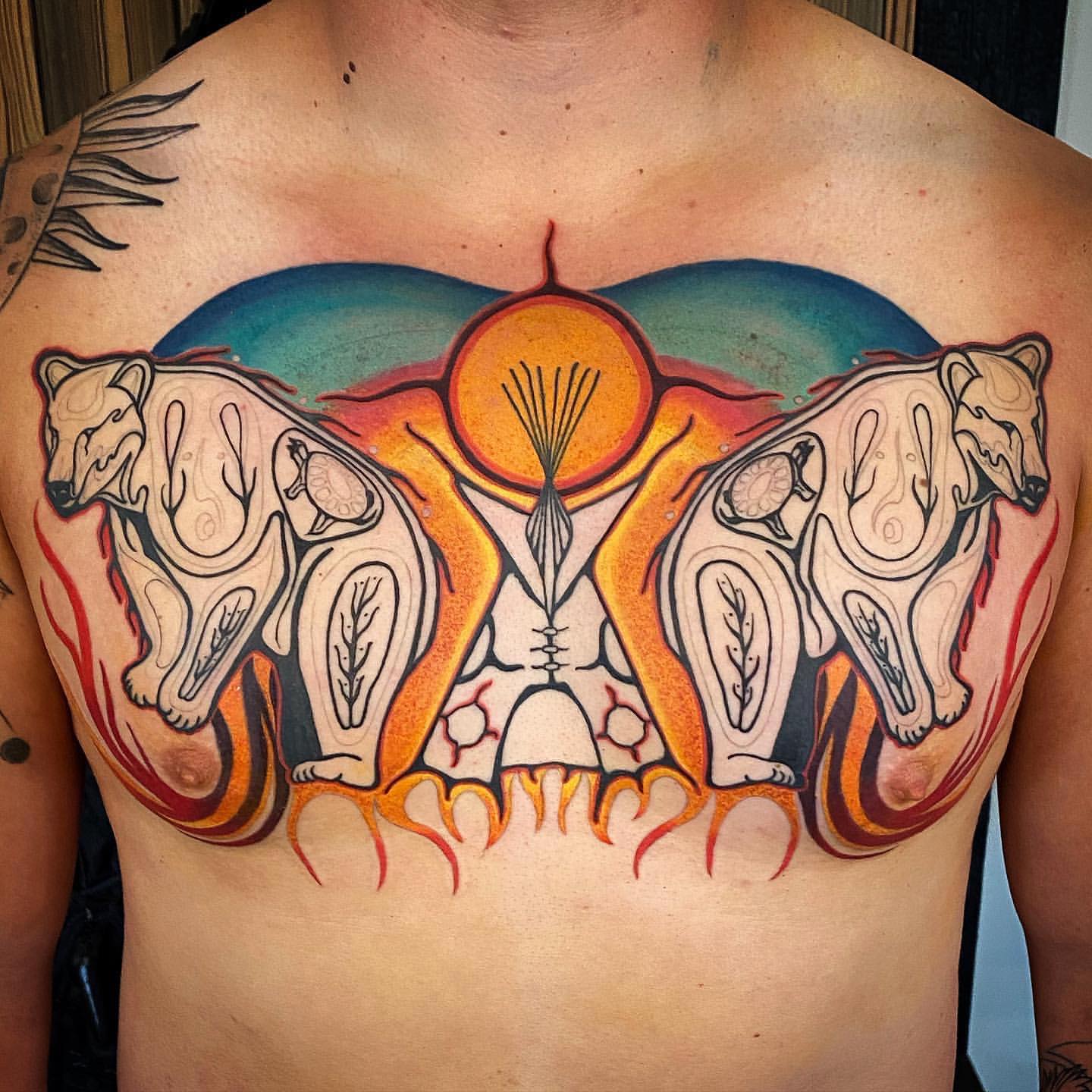 Bears and Tipi Tattoo by Dale Moostoos at Crimson Empire Tattoo in Edmonton Alberta Canada