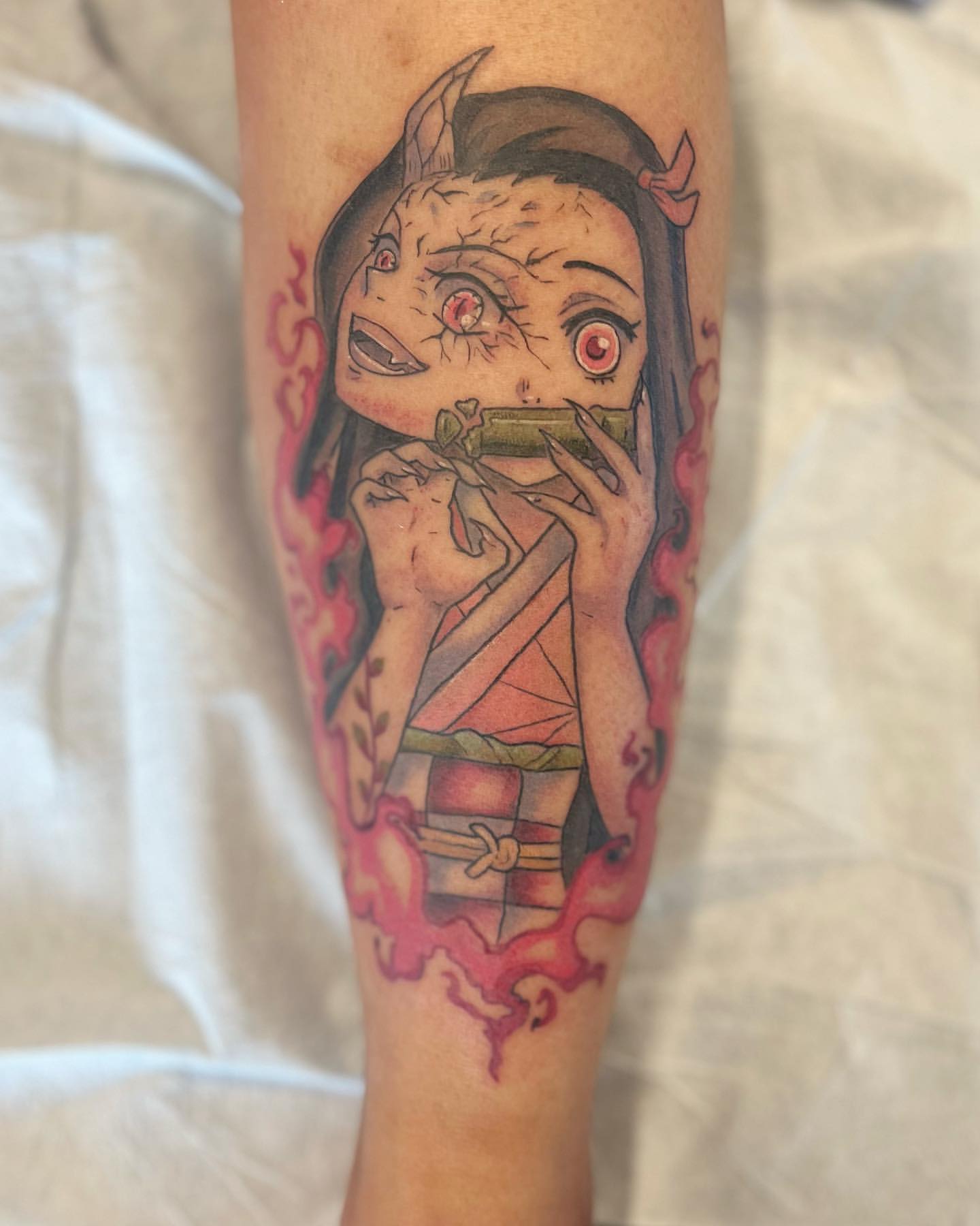 Nezuko and Tomie Mash Up Tattoo by Vanessa Spezowka at Crimson Empire Tattoo in Edmonton Alberta Canada