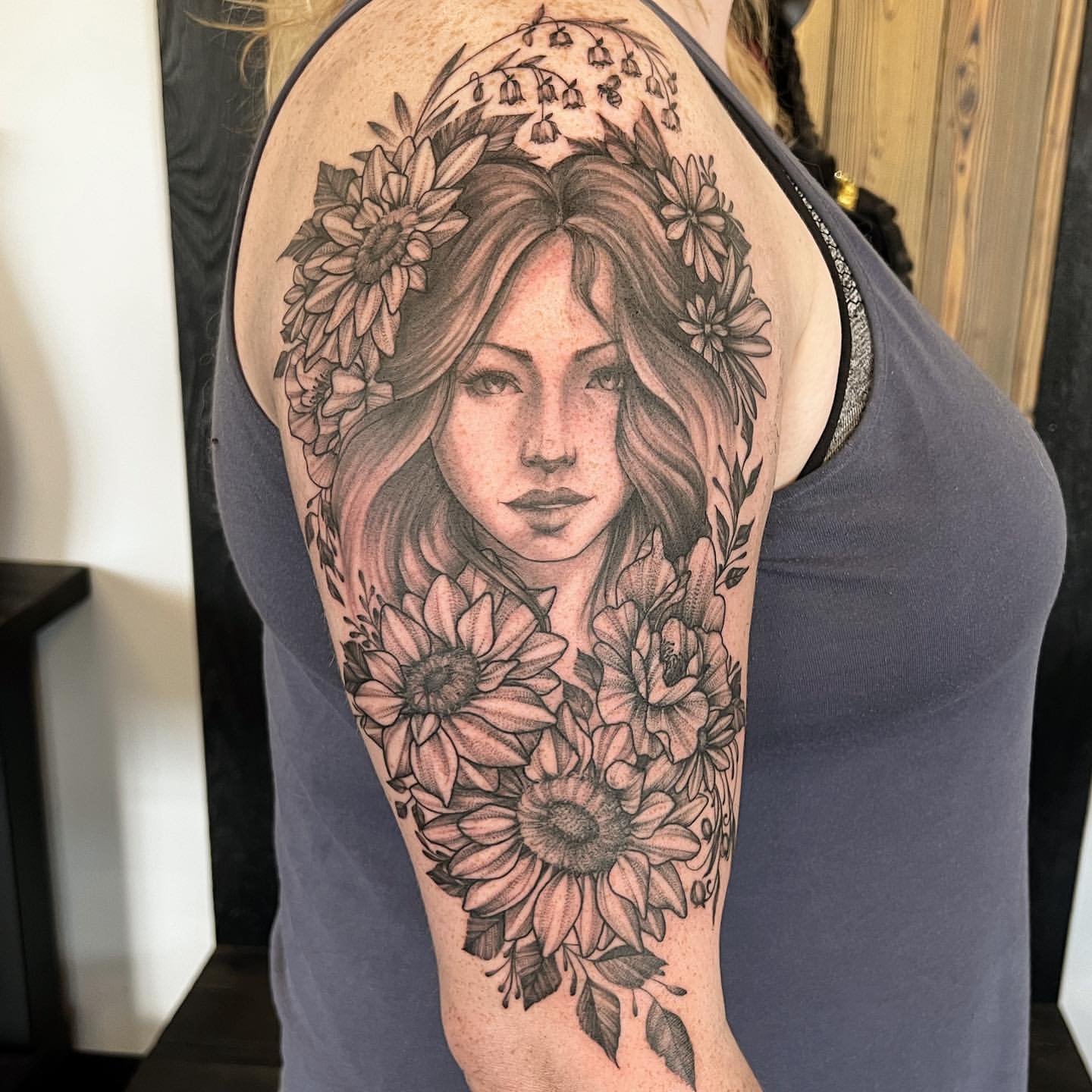 Girl Portrait and Floral Tattoo Adrienne Alexander at Crimson Empire Tattoo in Edmonton Alberta Canada