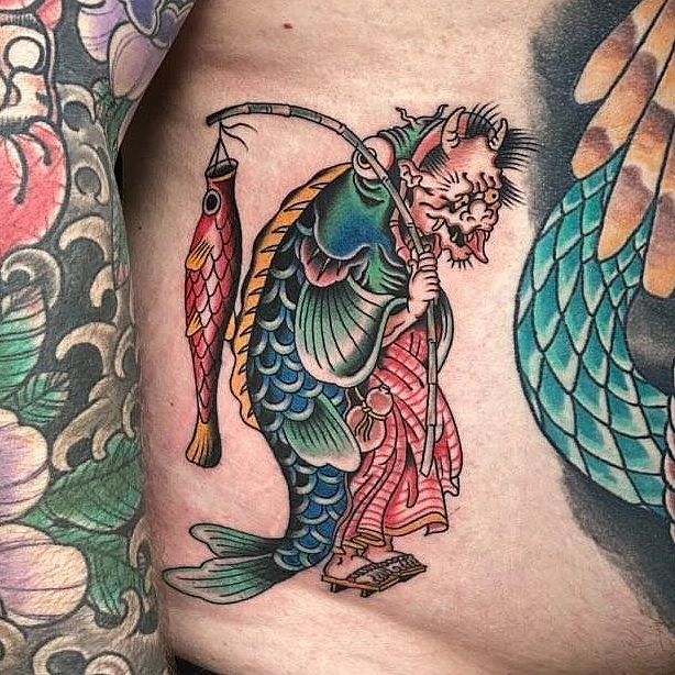 Oni Fisherman Tattoo Chris Benson at Silver Ghost Tattoo in Edmonton Alberta Canada