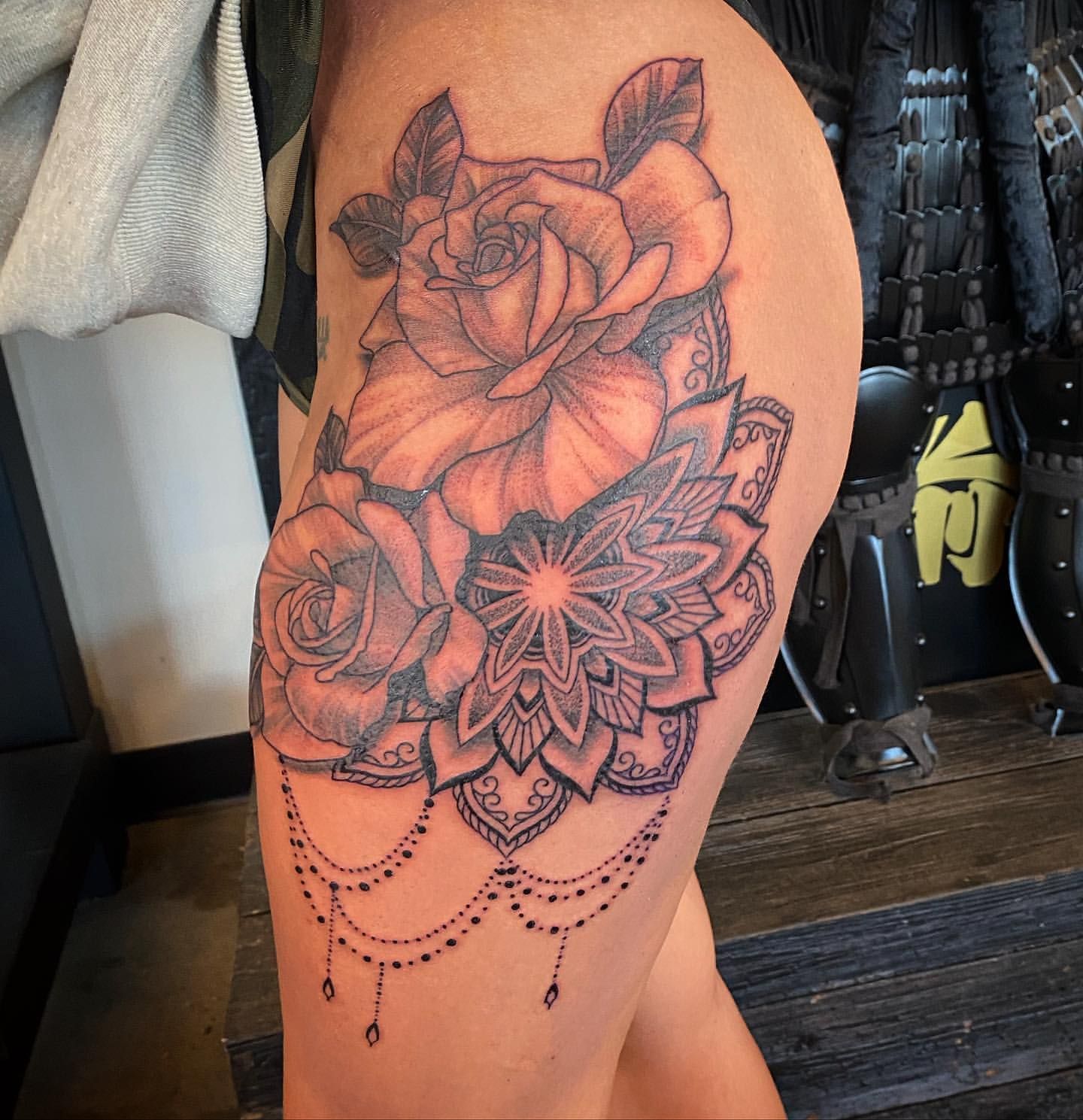 Mandala and Floral Tattoo by Dale Moostoos at Crimson Empire Tattoo in Edmonton Alberta Canada