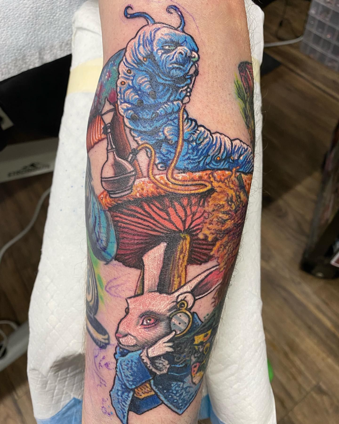 Alice in Wonderland Tattoo by Chris Labrenz at Black Gold Tattoo Co in Edmonton Alberta Canada