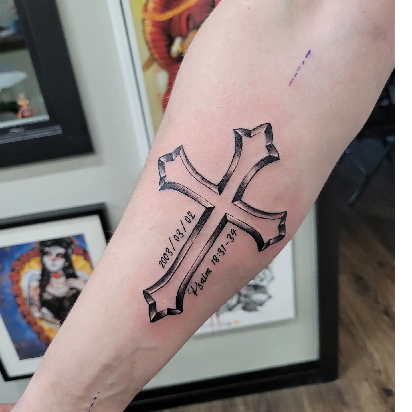 Cross Tattoo by Ian Wang at Black Gold Tattoo Co in Edmonton Alberta Canada