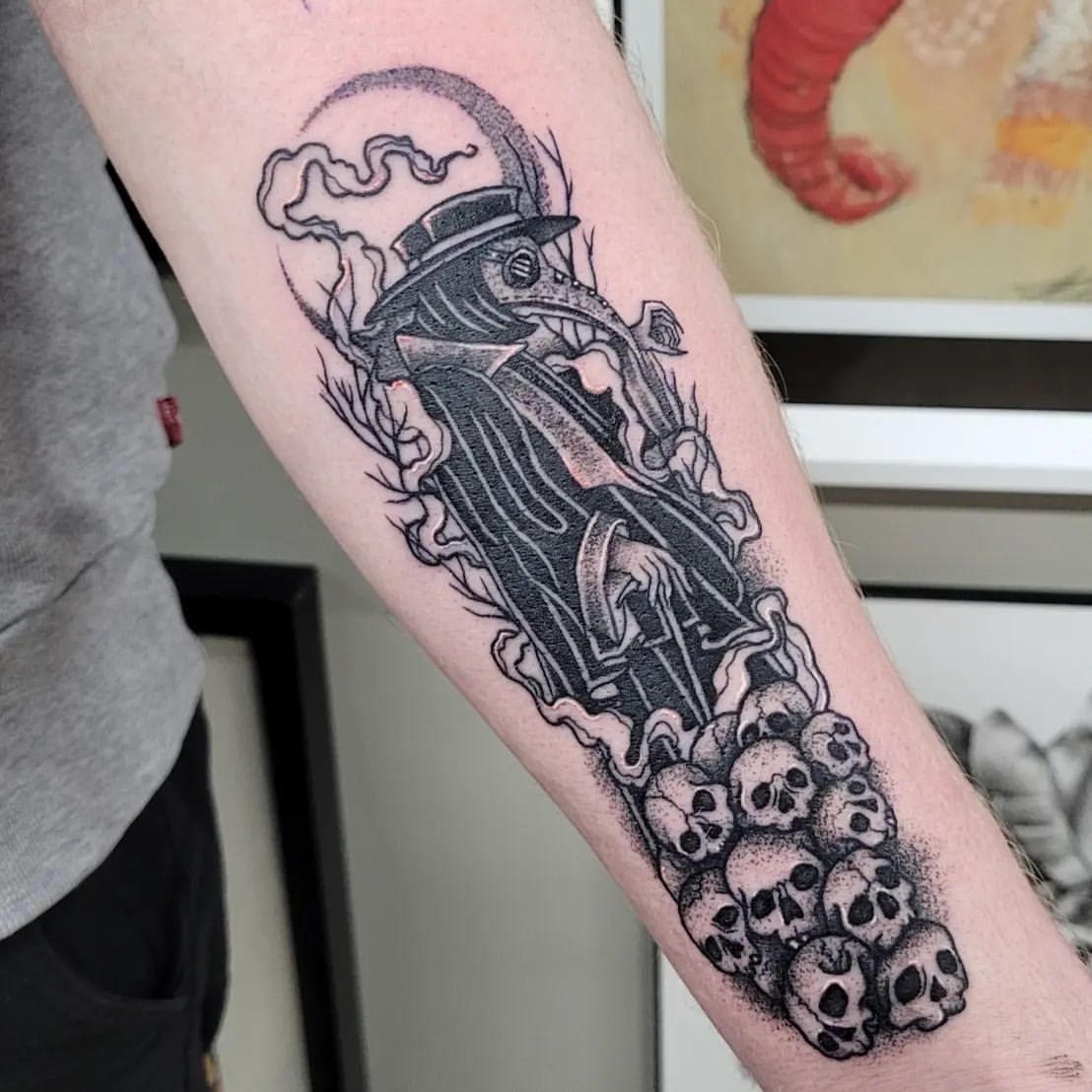 Plague Doctor Tattoo by Ian Wang at Black Gold Tattoo Co in Edmonton Alberta Canada